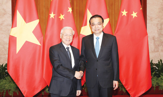 Tổng Bí thư Nguyễn Phú Trọng hội kiến Thủ tướng Trung Quốc Lý Khắc Cường. Ảnh: TTXVN.