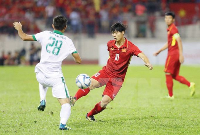 Cộng Phượng đã nỗ lực nhưng không thể giúp U22 Việt Nam đánh bại Indonesia. Ảnh: Quốc Khách/TTXVN.