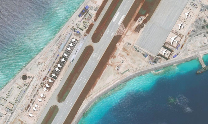 Các hệ thống quân sự của Trung Quốc trên đá Vành Khăn. Ảnh: CSIS.