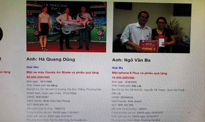 Hình ảnh người trúng thưởng được đăng tải trên một website trúng thưởng, tuy nhiên chỉ là giả mạo. Ảnh: Nguyễn Thành.