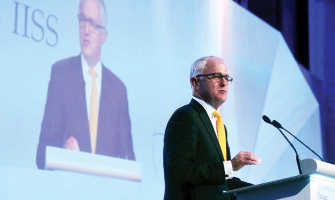 Thủ tướng Úc Malcolm Turnbull là diễn giả chính trong phiên khai mạc Đối thoại Shangri-la 2017 tại Singapore. Ảnh: SMH.