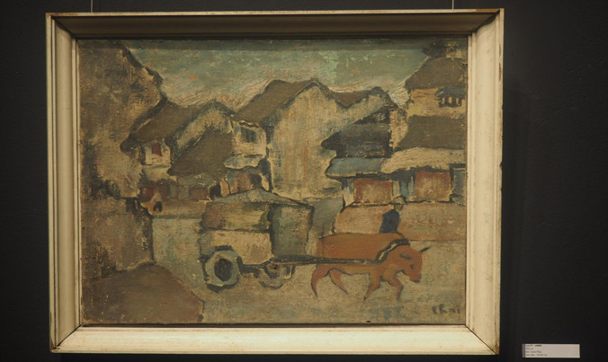 Bức “Phố cũ” được giới thiệu của Bùi Xuân Phái được đấu giá ngày 30/7. Ảnh: Nguyên Khánh.