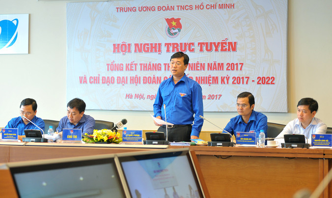 Bí thư thứ nhất T.Ư Đoàn Lê Quốc Phong phát biểu tại hội nghị. Ảnh: Xuân Tùng.