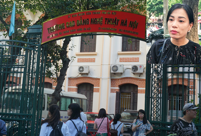 Chị Nguyễn Hồng Nhung sau cuộc họp với ban giám hiệu nhà trường. Ảnh: Nguyên Khánh.