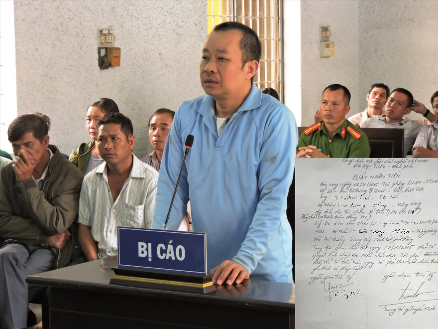 Bị cáo Y Tuyến tại phiên xét xử phúc thẩm và giấy biên nhận tiền