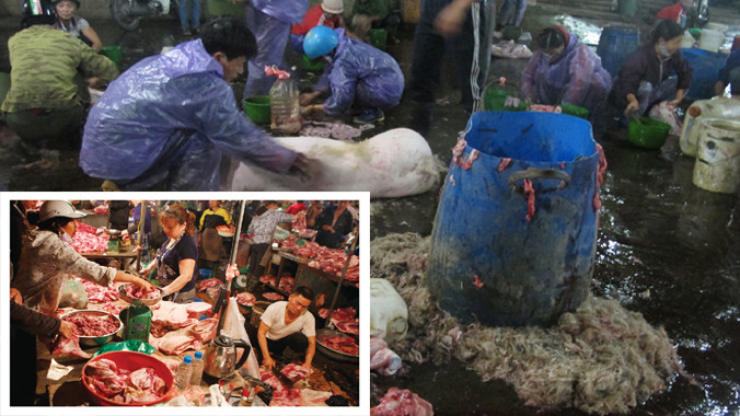 Thực phẩm bẩn từ lò (ảnh lớn) ra chợ (ảnh nhỏ). Ảnh: Hồng Vĩnh- Phạm Anh