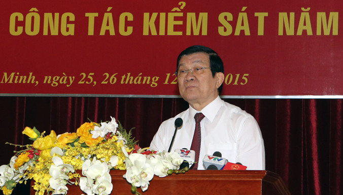 Chủ tịch nước Trương Tấn Sang phát biểu tại hội nghị. Ảnh: Nguyễn Khang