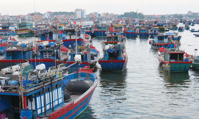 Nhiều tàu cá nằm bờ chờ lao động. 