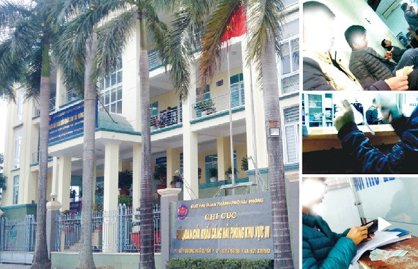 Trụ sở Chi cục Hải quan Cửa khẩu Cảng Hải Phòng khu vực III (ảnh lớn); Bằng chứng bôi trơn (ảnh nhỏ). Ảnh: P.V