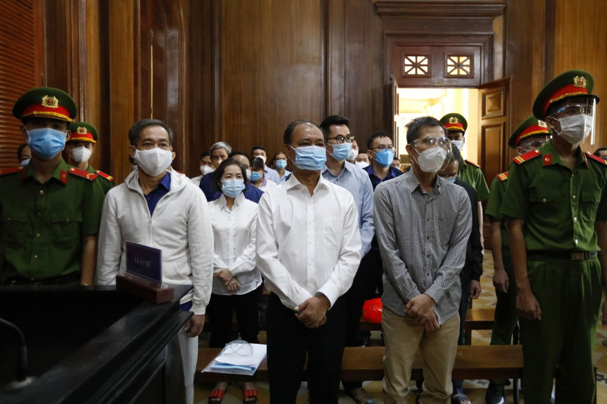 Các bị cáo tại phiên tòa. Ảnh: PV