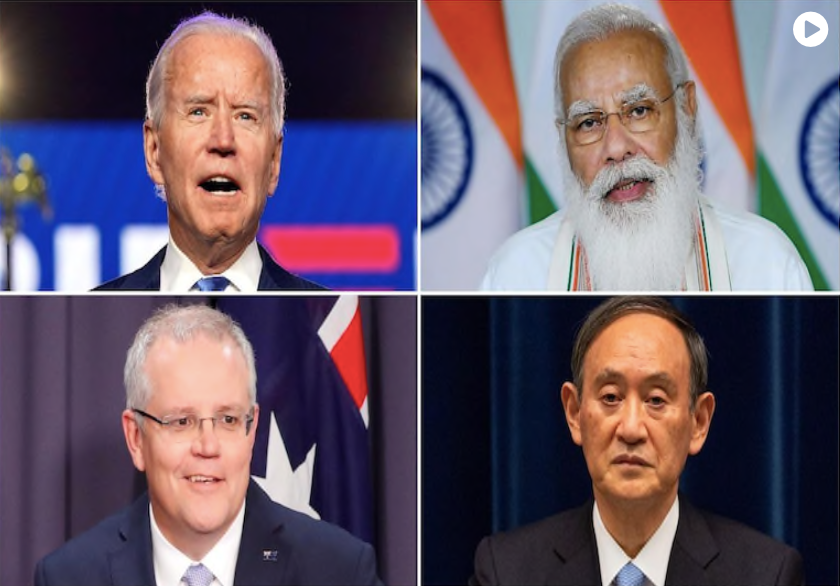 Lãnh đạo Bộ Tứ đã có cuộc gặp thượng đỉnh (dưới hình thức trực tuyến) hồi tháng 3, tập trung bàn về các vấn đề xung quanh Trung Quốc. Ảnh: PTI