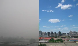 Bắc Kinh ngày ô nhiễm không khí trầm trọng (trái) và ngày ít ô nhiễm. Ảnh: Beijing Air