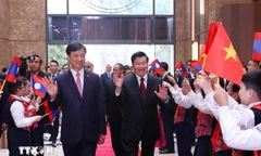 Tổng Bí thư, Chủ tịch nước Lào thăm, làm việc với Đảng bộ, chính quyền TP Hà Nội