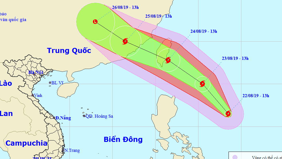 Hướng đi của bão Bailu