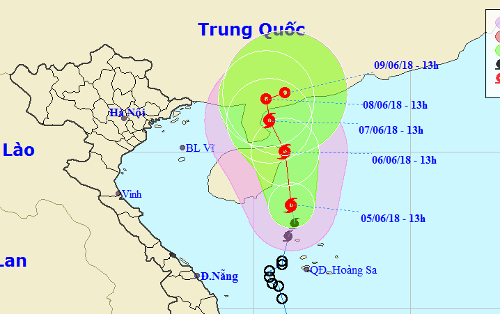 Bão số 2 đang di chuyển về phía đảo Hải Nam, bán đảo Lôi Châu (Trung Quốc)