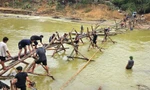 Cầu bê tông bị lũ cuốn, dân bản chung sức dựng cầu tạm để học sinh đến trường