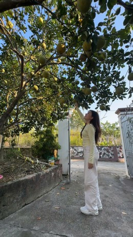 Cô gái trẻ thấy ấn tượng với hương vị của quả bưởi Diễn