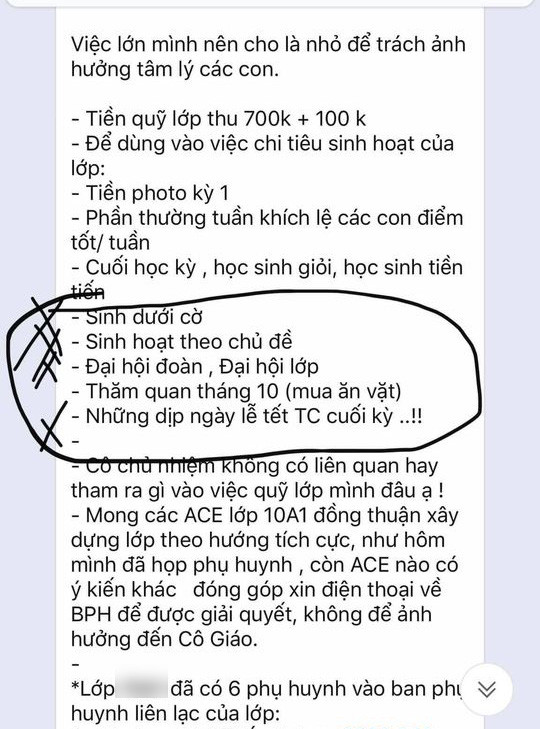 Chị H.T đăng tải hình ảnh và đánh dấu những khoản chi mà chị cho là bất hợp lí Bức xúc vì thu quỹ vô lý, nhưng “hê” lên Facebook có phải điều phụ huynh nên làm? ảnh 1