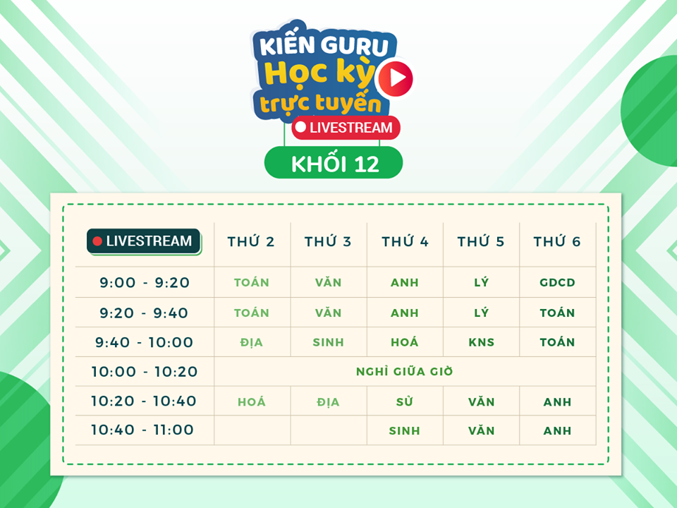 Thời khóa biểu là lịch livestream cố định. Ảnh: Kiến Guru “Học kỳ trực tuyến” cùng teen đi qua mùa COVID-19 ảnh 2