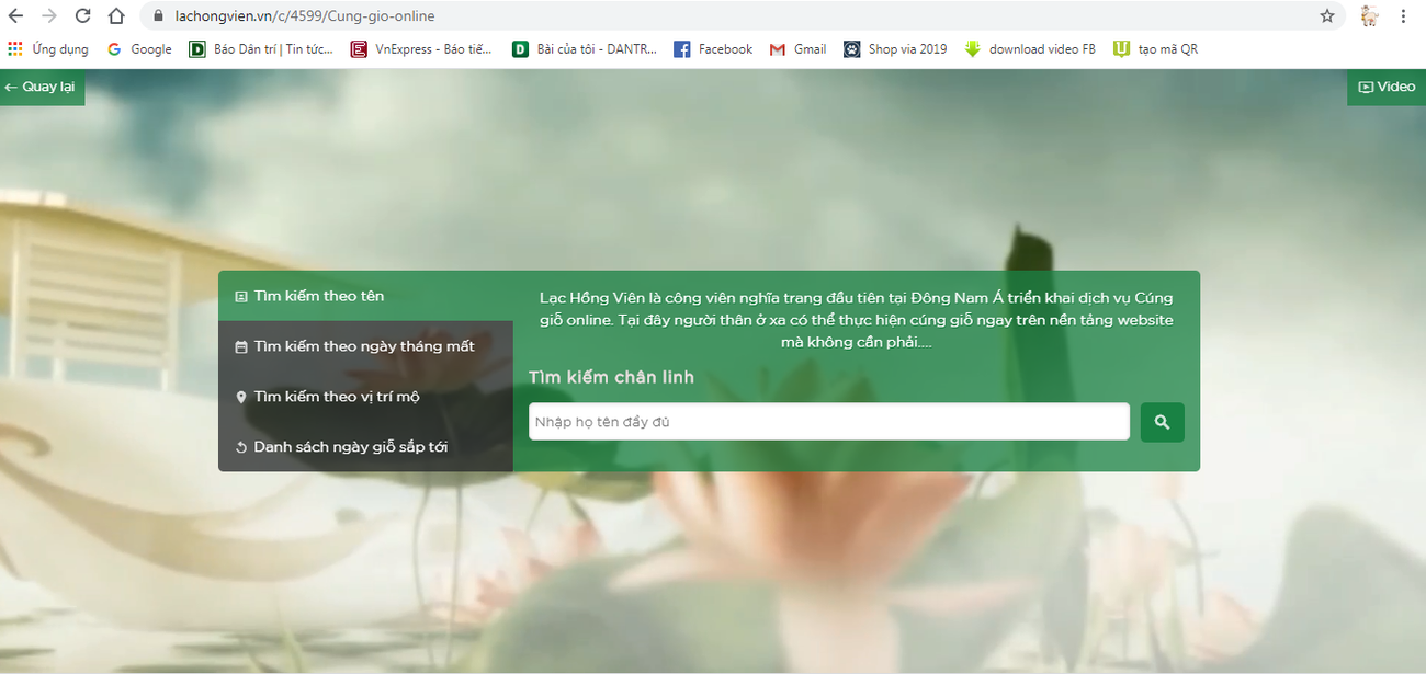 Giao diện web cung cấp dịch vụ cúng Tết Thanh minh online. Cúng Tết thanh minh online thời COVID-19 ảnh 1