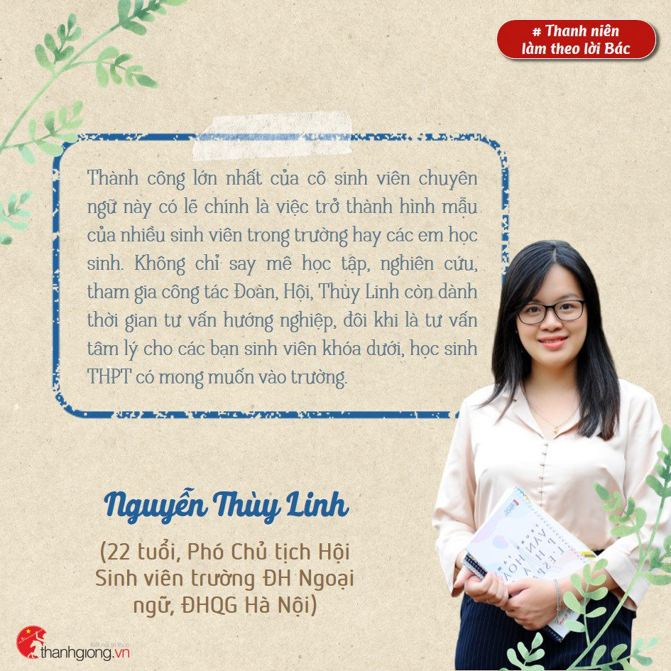 Nguyễn Thùy Linh (22 tuổi, Phó Chủ tịch Hội Sinh viên trường ĐH Ngoại ngữ - ĐHQG Hà Nội) Những gương sáng thanh niên làm theo lời Bác ảnh 5