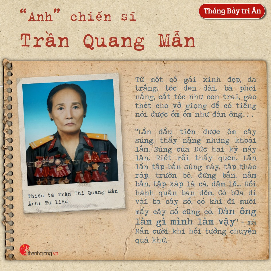 "Anh" chiến sĩ Trần Quang Mẫn. Mẹ Việt Nam Anh hùng Trần Thị Quang Mẫn. Tháng Bảy tri ân: Cô gái năm xưa giả trai đi đánh giặc nay là Mẹ Việt Nam Anh hùng ảnh 2