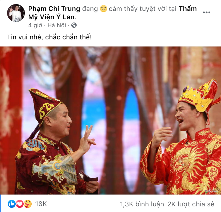 Bài đăng trên Facebook nghệ sĩ Chí Trung nhanh chóng thu hút hàng chục nghìn lượt tương tác và hàng nghìn lượt chia sẻ, bình luận. Nghệ sĩ Chí Trung đăng ảnh “Tin vui nhé”, ngầm khẳng định Táo Quân sẽ trở lại dịp Tết? ảnh 1