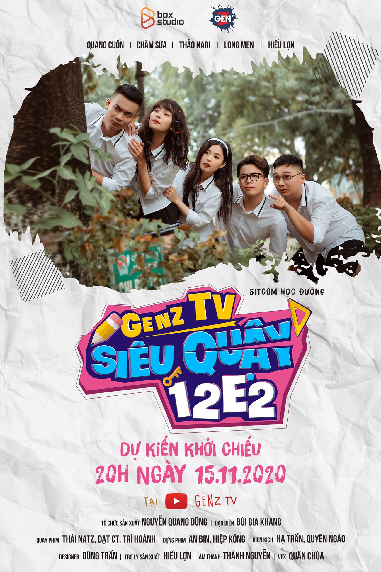 Phim dự kiến khởi chiếu vào 20h ngày 15/11 tại kênh YouTube GenZ TV. Hãy theo dõi để không bỏ lỡ những tập phim mới nhất của “Siêu quậy 12E2” nhé! Hot streamer Quang Cuốn, Thảo Nari tham gia sitcom học đường, dân mạng "lót dép hóng" ảnh 4
