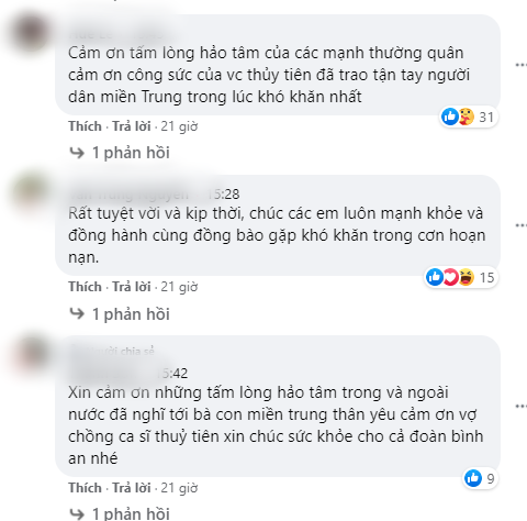 Những bình luận của cộng đồng mạng về tấm lòng của vợ chồng Thủy Tiên - Công Vinh. Thủy Tiên và những lần “ghi điểm” trong lòng công chúng suốt hành trình cứu trợ miền Trung ảnh 7