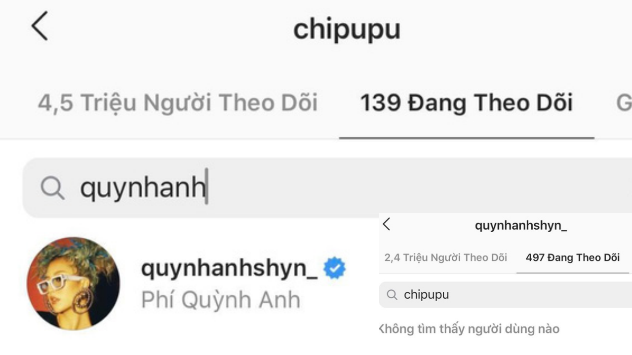 Quỳnh Anh Shyn bỏ theo dõi Chi Pu. (Ảnh: Tổng hợp) Nghi vấn Chi Pu bị “đá xéo” và unfollow IG vì hẹn hò người yêu cũ của Quỳnh Anh Shyn? ảnh 2