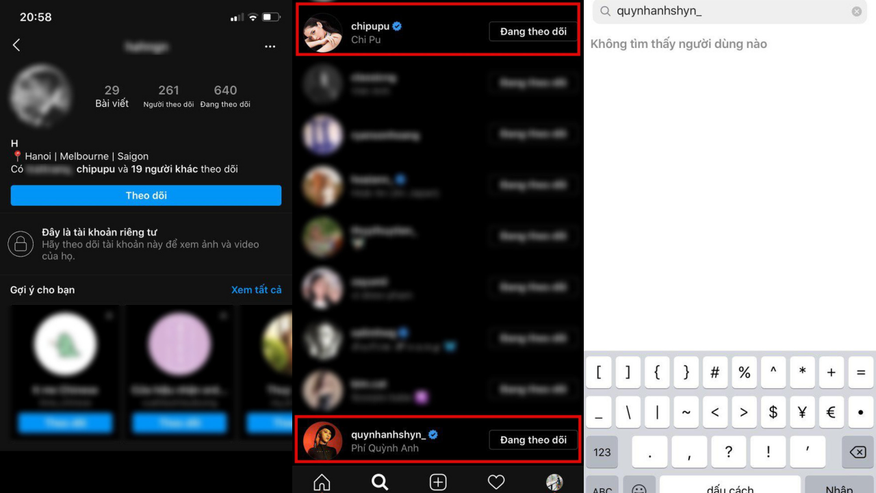 Quỳnh Anh Shyn unfollow tài khoản được cho là bạn trai cũ của cô. Đồng thời tài khoản của anh chàng này cũng follow Instagram của Chi Pu và ngược lại. (Ảnh: Tổng hợp) Nghi vấn Chi Pu bị “đá xéo” và unfollow IG vì hẹn hò người yêu cũ của Quỳnh Anh Shyn? ảnh 4