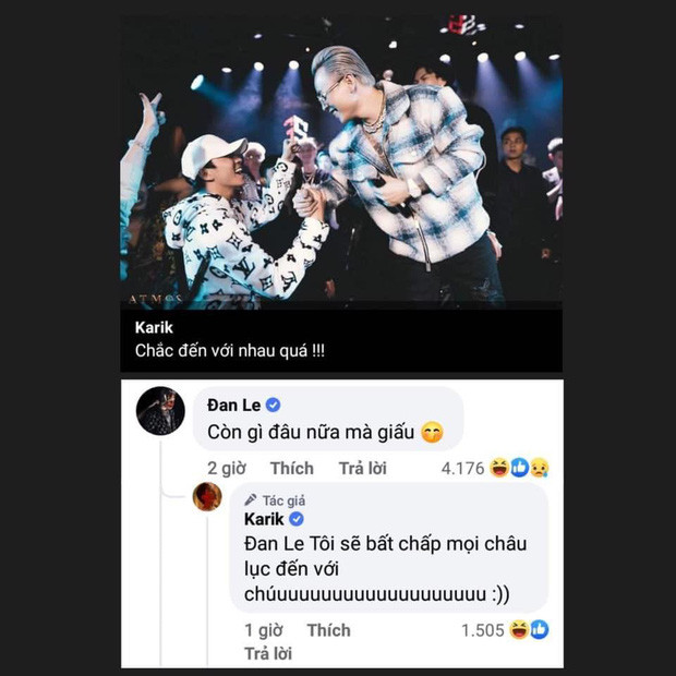 Bức ảnh được Karik đăng tải cùng câu nói trêu ghẹo nhau của hai nam rapper. Karik bất ngờ đáp trả bình luận “thả thính” của Binz, netizen đồng thanh gọi tên Châu Bùi ảnh 1