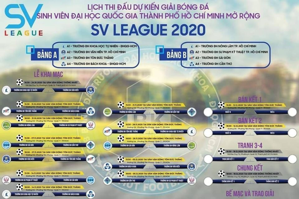 Lịch thi đấy của giải "SV-League 2020". Giải bóng đá sinh viên ĐHQG TP. HCM tái khởi động ảnh 1