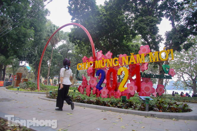 Đào bung sắc bên những thảm hoa rực rỡ quanh hồ Hoàn Kiếm ngày cận Tết ảnh 15