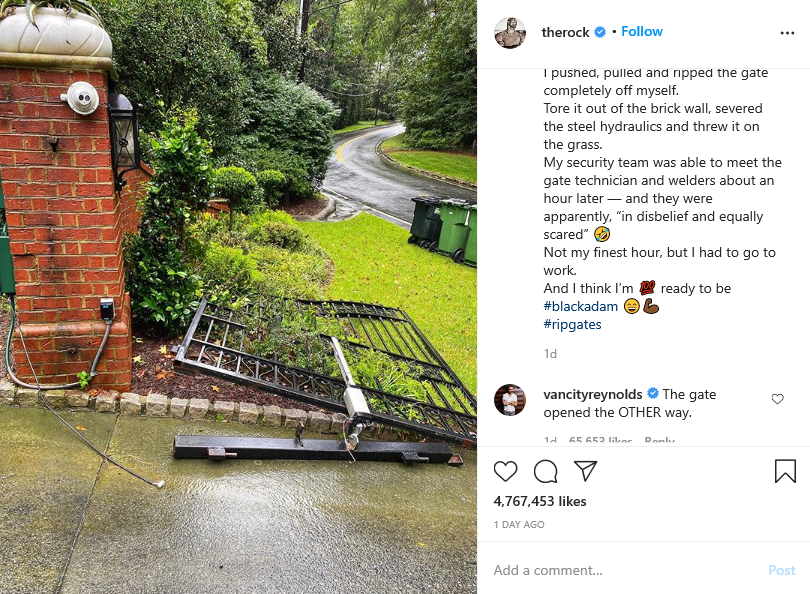 Bài đăng của The Rock trên Instagram Muộn giờ làm mà cửa lại hỏng thì phải làm sao? The Rock có câu trả lời ngay đây! ảnh 1
