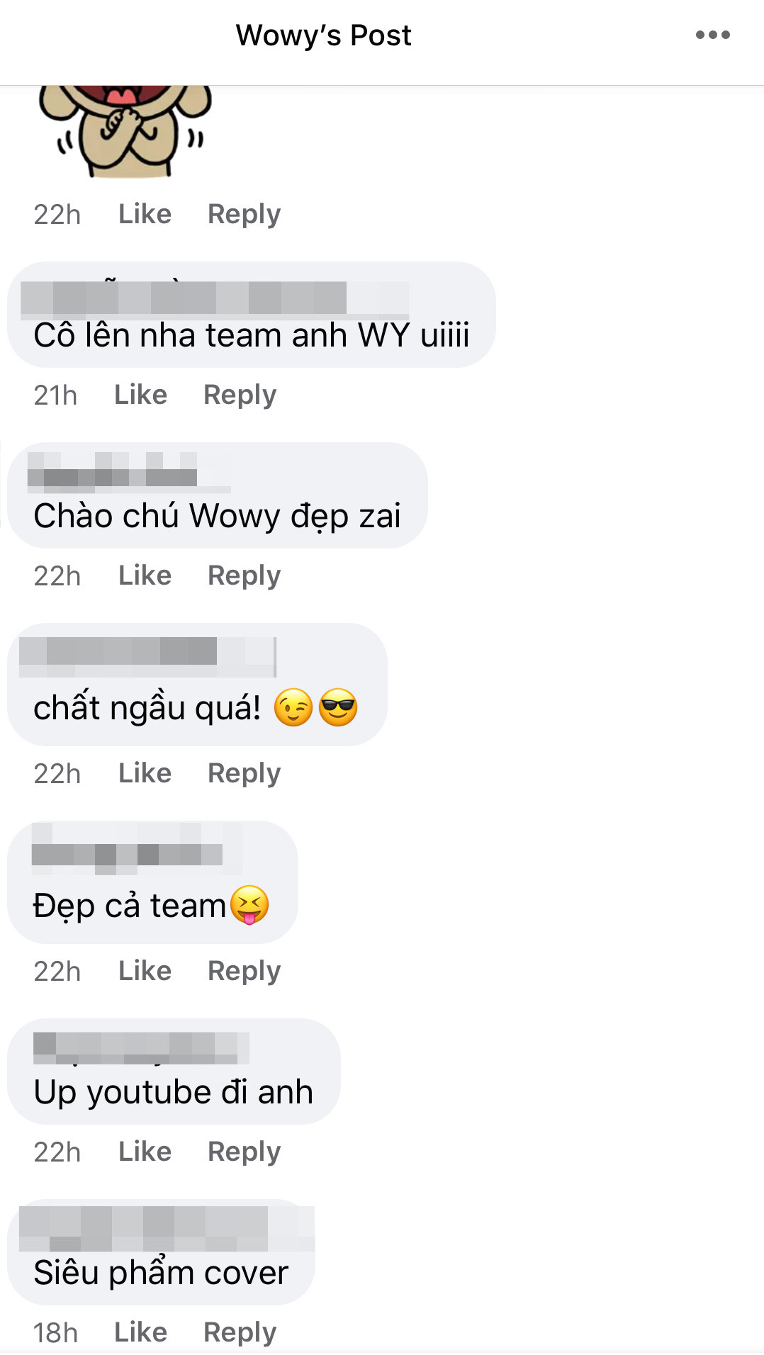 Người hâm mộ đã để lại nhiều bình luận thể hiện sự ủng hộ dành cho team Wowy. Rap Việt: Team Wowy khiến fan phát sốt khi cover bài hát “Chạy” của “sư phụ” Wowy ảnh 6
