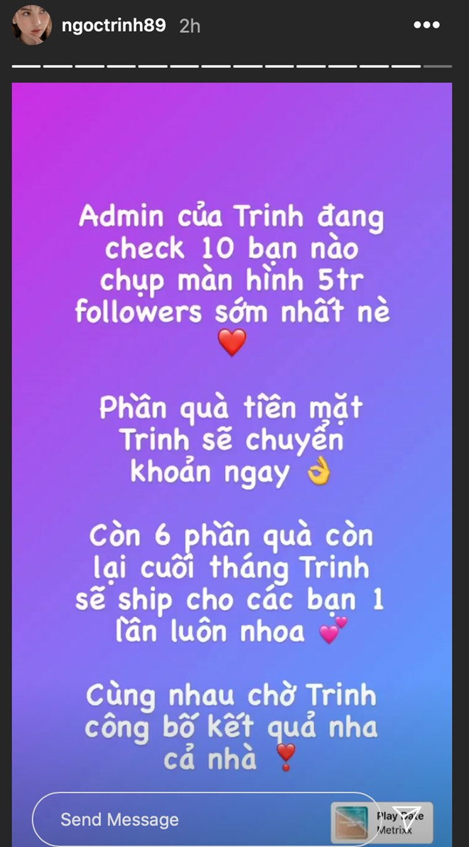 Vừa đạt 5 triệu người theo dõi đã "chơi lớn" như thế này thì chỉ có Ngọc Trinh Đạt 5 triệu followers trên Instagram, Ngọc Trinh mạnh tay chi tiền mặt tặng fan ảnh 2