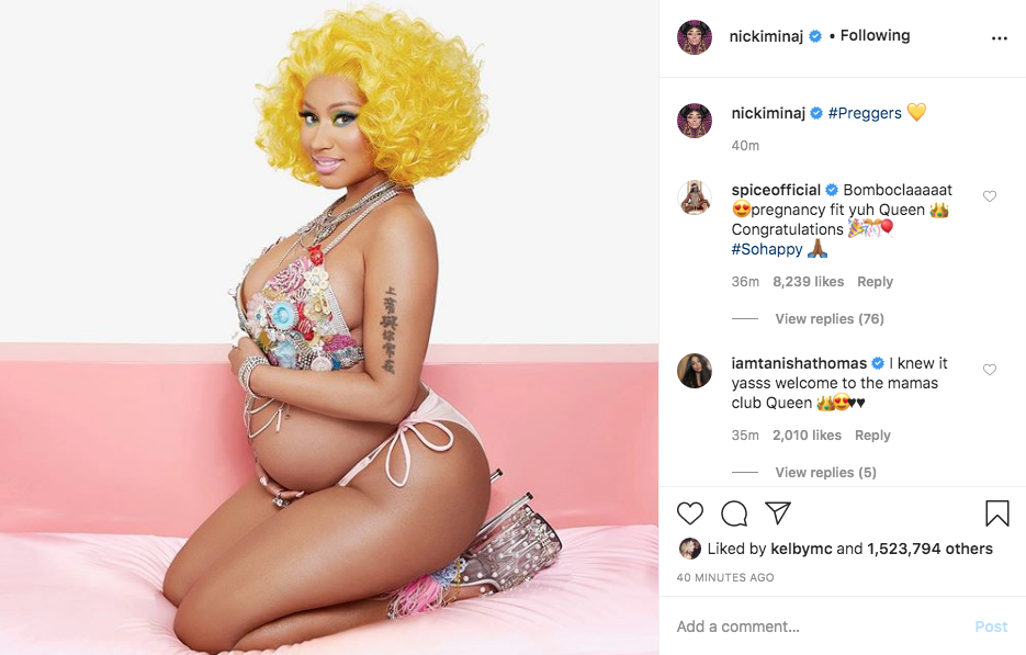 "Bà bầu" Nicki Minaj đang gây bão mạng xã hội. Nguồn: The Independent Nicki Minaj gây bão Instagram với hình ảnh bà bầu sang chảnh, thu về hơn 20 triệu like ảnh 1