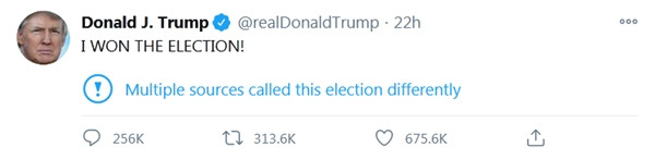 Sau đó, Twitter có sửa lại một chút trong dòng cảnh báo. Ảnh: Twitter. Chỉ vì Tổng thống Trump đăng rằng mình đã thắng, Twitter phải tạo ra một cảnh báo mới tinh ảnh 4