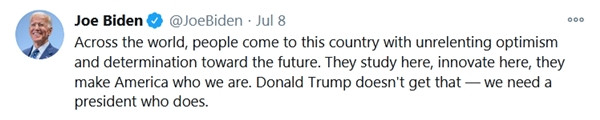 Ông Joe Biden từng viết ủng hộ du học sinh tới Mỹ học. Ảnh: Twitter. Tại sao nói chiến thắng dành cho ông Joe Biden chính là chiến thắng dành cho du học sinh? ảnh 2