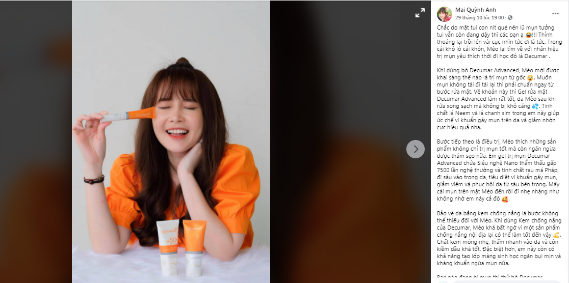 Chia sẻ cực có tâm của cô nàng hot girl Mai Quỳnh Anh về bí kíp xử lý mụn bộ sản phẩm Decumar Advanced mới “Bắt chước” các hot teen sắm ngay item chăm da này, mụn nào cũng chào thua! ảnh 2