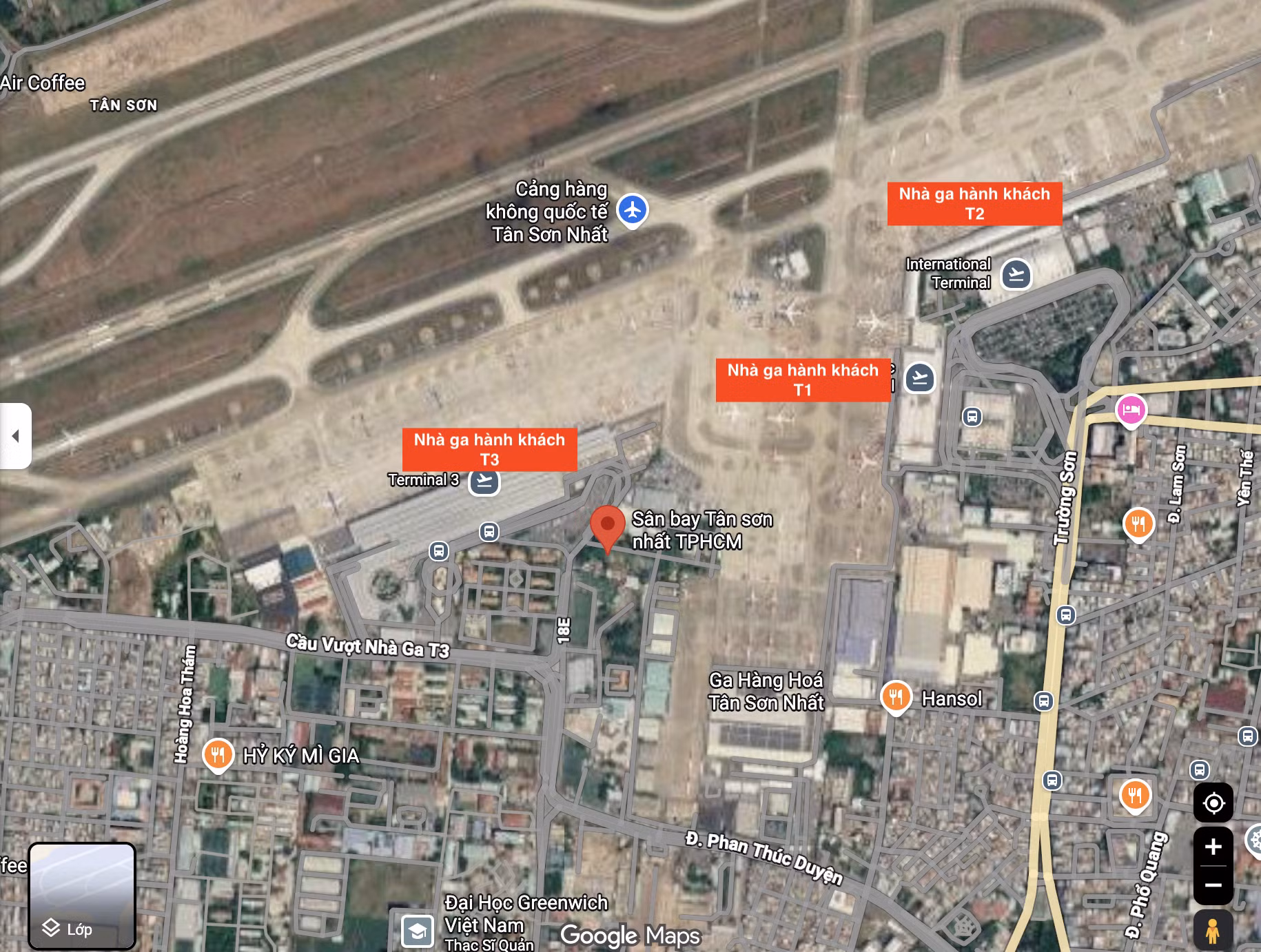 Sân bay Tân Sơn Nhất sẽ có 2 ga metro ngầm trong tương lai. Ảnh: Google Maps.