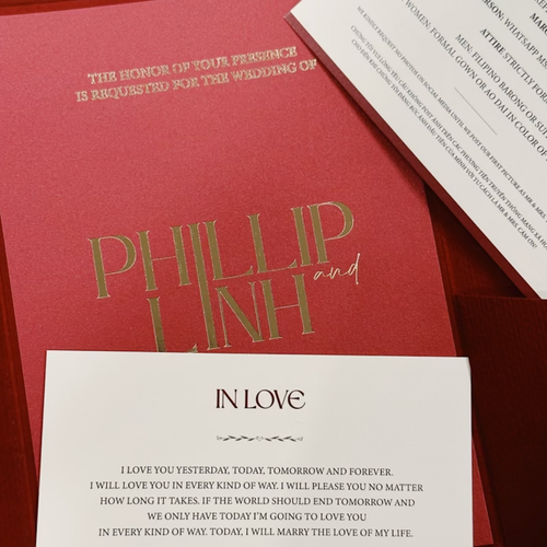 Thiệp cưới hé lộ những quy định trong đám cưới của Linh Rin và em chồng Tăng Thanh Hà. Thiệp cưới hé lộ những quy định trong đám cưới của Linh Rin và em chồng Tăng Thanh Hà.