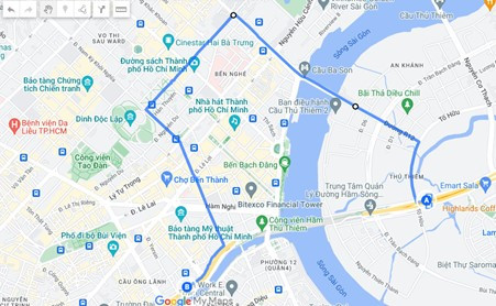 Lộ trình thay thế cho các phương tiện lưu thông từ TP Thủ Đức sang quận 1. Ảnh: PC08. Lộ trình thay thế cho các phương tiện lưu thông từ TP Thủ Đức sang quận 1. Ảnh: PC08.