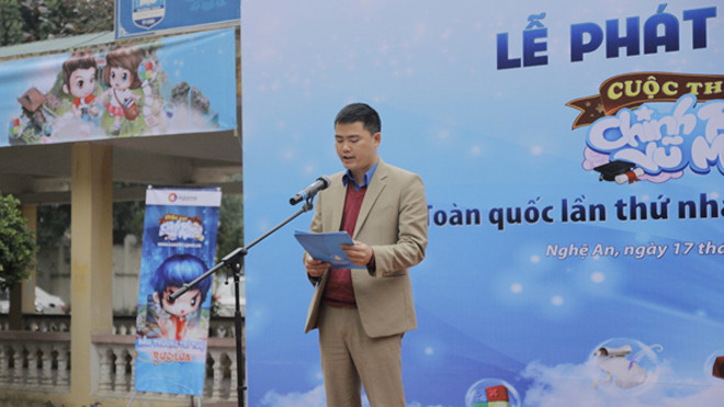 Đ/c Bùi Văn Vinh - Ủy viên Ban thường vụ Tỉnh đoàn, Trưởng Ban Thanh thiếu nhi trường học, Phó Chủ tịch thường trực Hội đồng Đội tỉnh Nghệ An phát động cuộc thi CPVM lần thứ I trên địa bàn tỉnh (17/01)