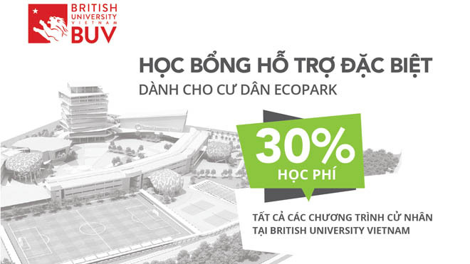 Tất cả cư dân Ecopark và người thân theo học tại BUV sẽ được giảm 30% Học phí