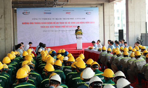 Đại diện Cityland Ông Nguyễn Hữu Tài - Phó Tổng giám đốc công ty phát biểu tại buổi lễ