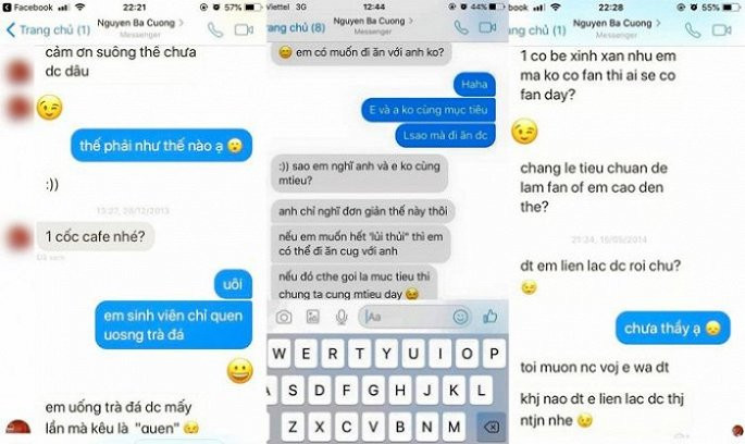  Một số đoạn tin nhắn được cho là giữa giảng viên Cường và các nữ sinh được chia sẻ trên trang SOL - VNU Confessions. (Ảnh chụp màn hình). 