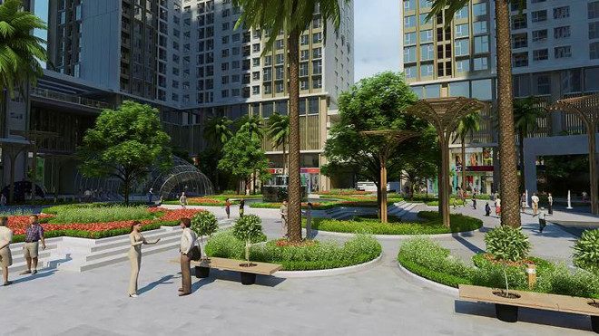 Những khoảng xanh tươi mát, những lối dạo bộ rợp bóng cây tại quảng trường sẽ là nơi lý tưởng để cư dân thư giãn. 