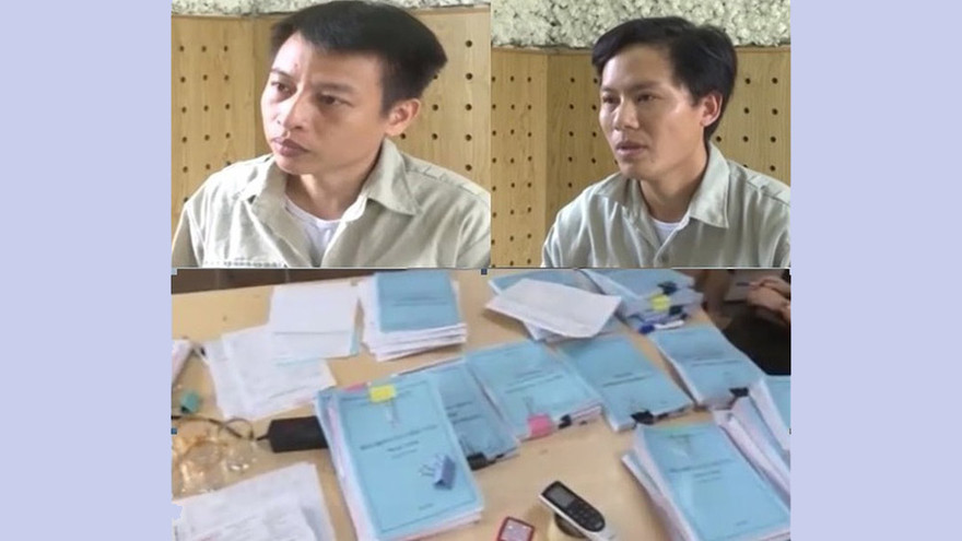 Hai đối tượng cầm đầu đường dây mua bán trái phép hóa đơn GTGT trị giá giao dịch hàng nghìn tỷ đồng, bị Công an Phú Thọ xử lý. Ảnh: An ninh Thủ đô